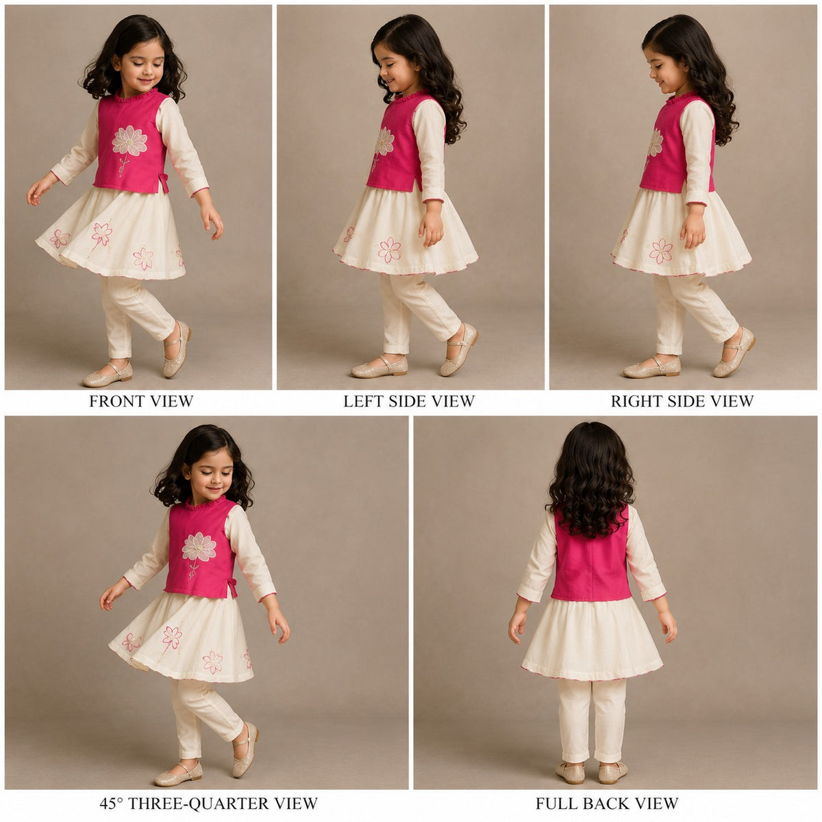 (Girl)Pre Order: Pink And White Lotus Embroidered Set