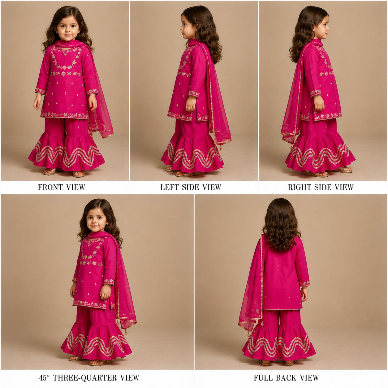 Pre Order: Gota Work Elegant Kurti And Sharara With Net Dupatta