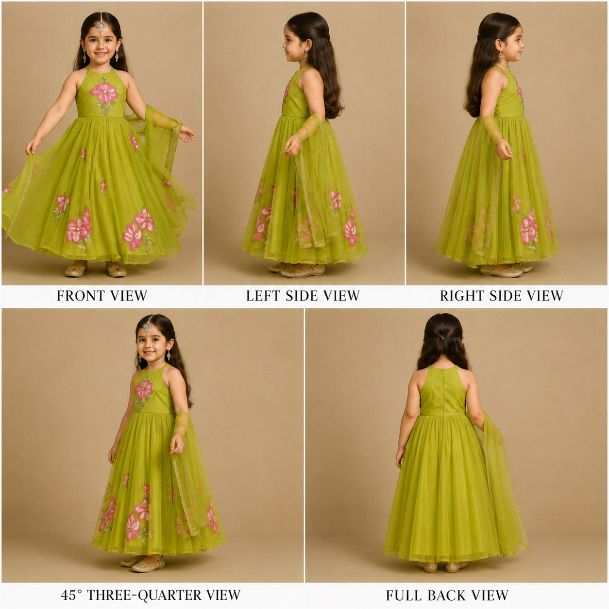 Pre Order: Green Floral Print Anarkali Suit Set