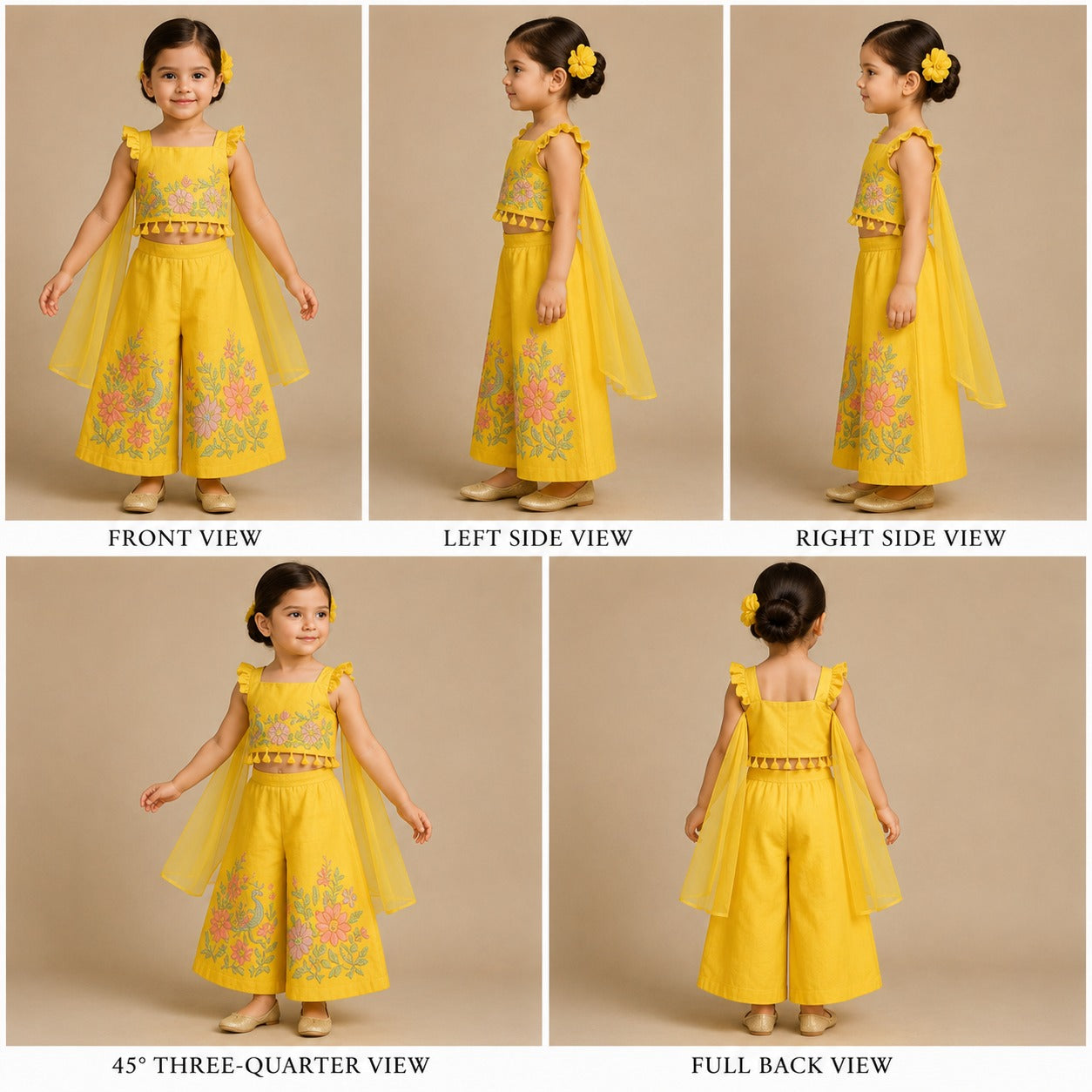 Pre Order: Yellow Embroidered Strappy Kurti And Flared Palazzo With Dupatta