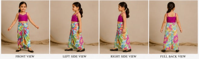 Pre Order: Pink Embellished Strappy Top And Printed Draped Skirt