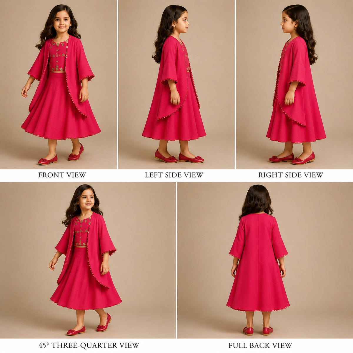 (Girl) Pre Order: Embroidered Strappy Top With Cape And Stylish Skirt