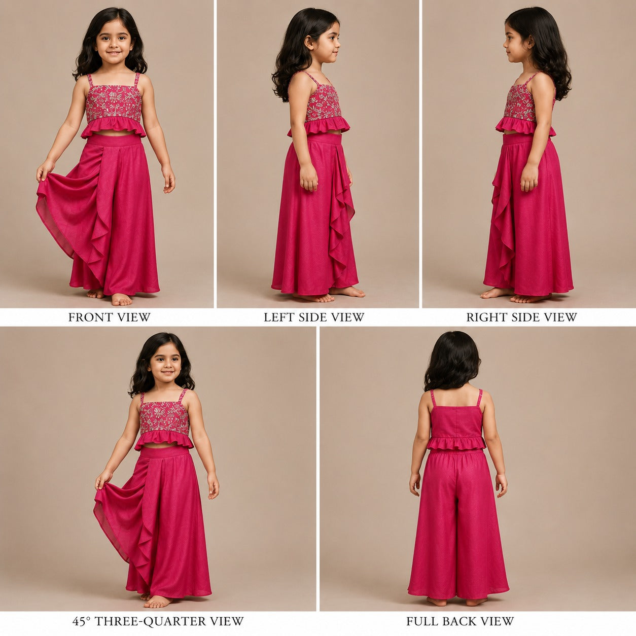 Pre Order: Floral Embroidery Top With Dhoti Style Skirt