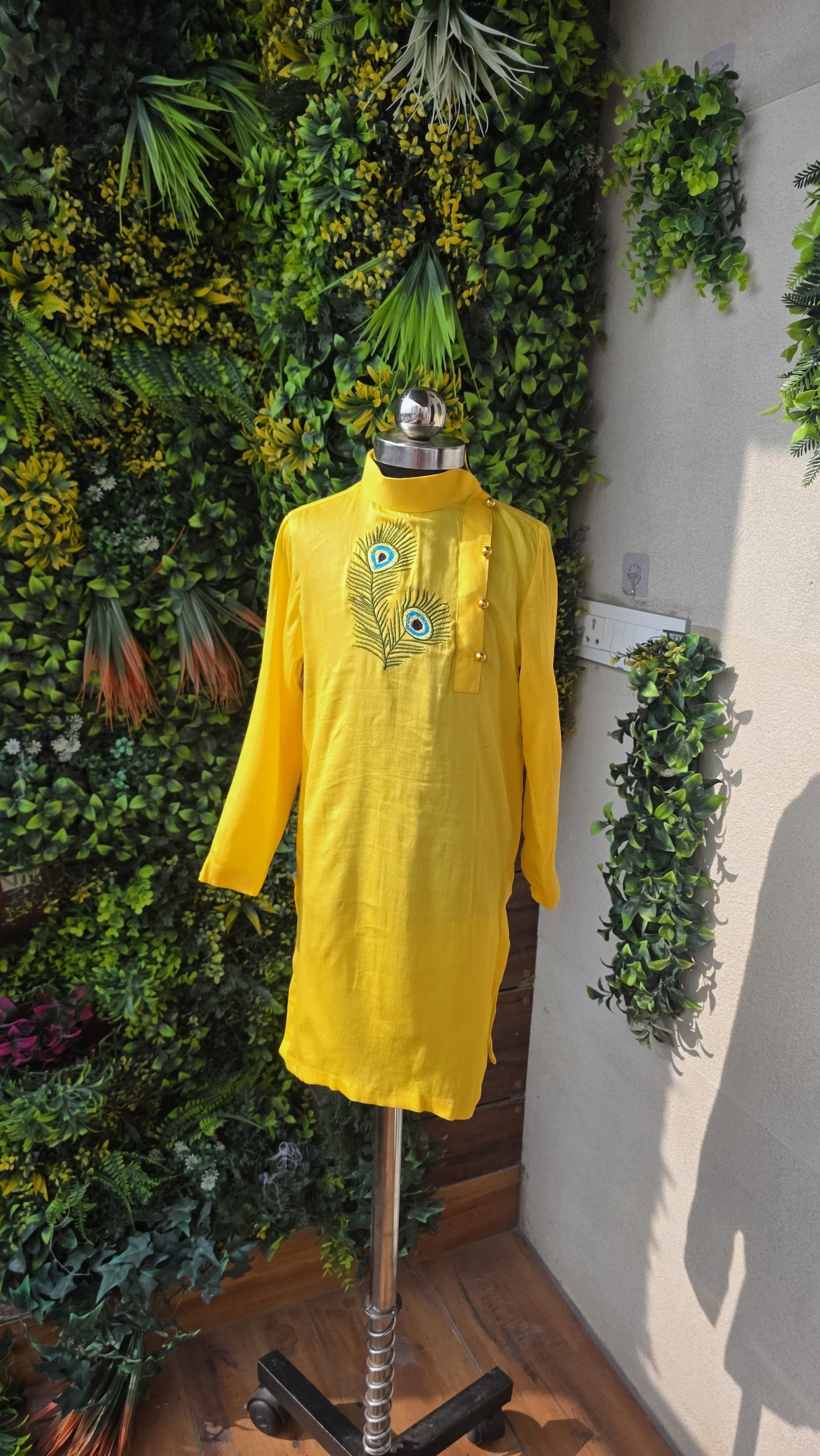 Pre Order: Yellow Radha Morpankh Kurta And Dhoti