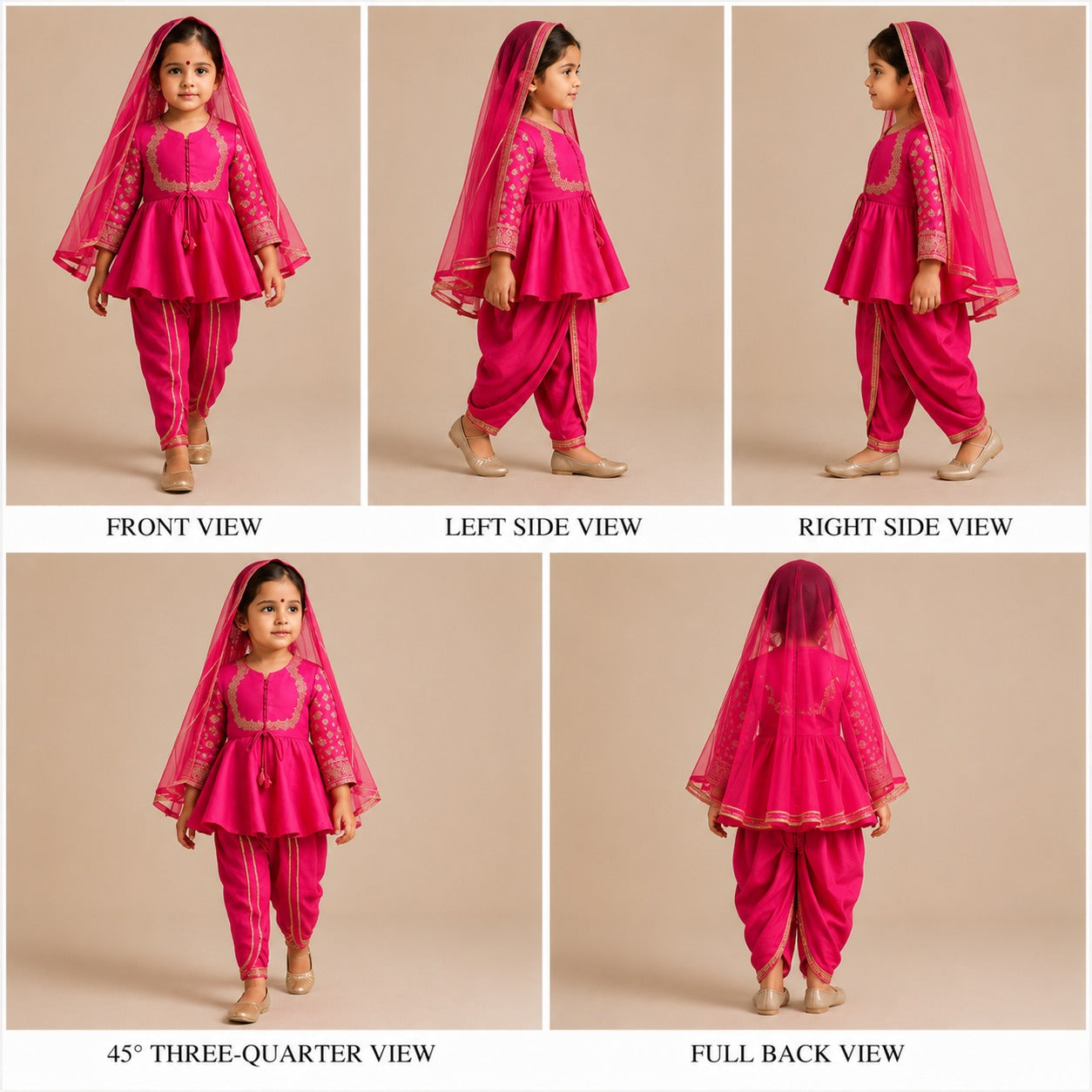 Pre Order: Potli Buttons Detail Front Open Kurti And Dhoti With Net Dupatta