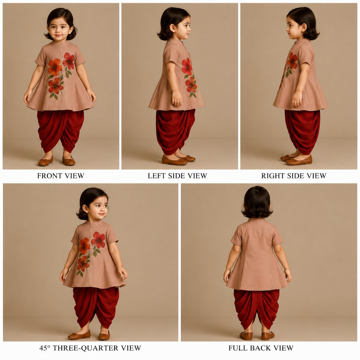 Pre Order: Floral Peach And Red Hand Painted Top And Dhoti