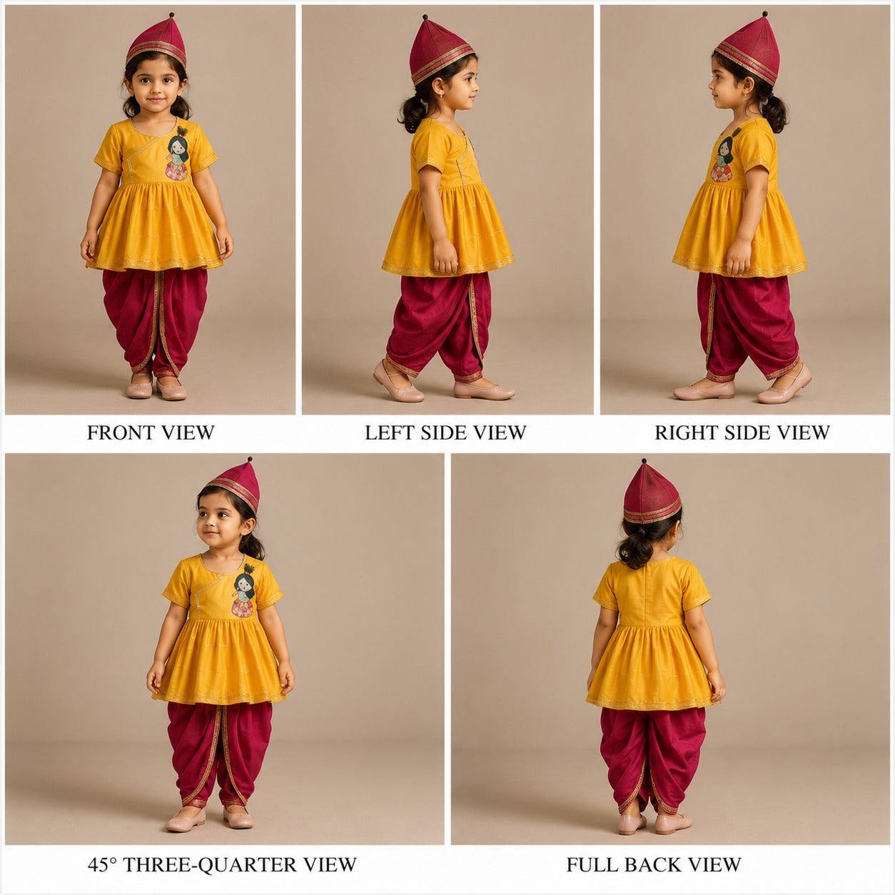 Pre Order: Yellow Krishna Embroidered Angrakha Top With Lace Work Dhoti