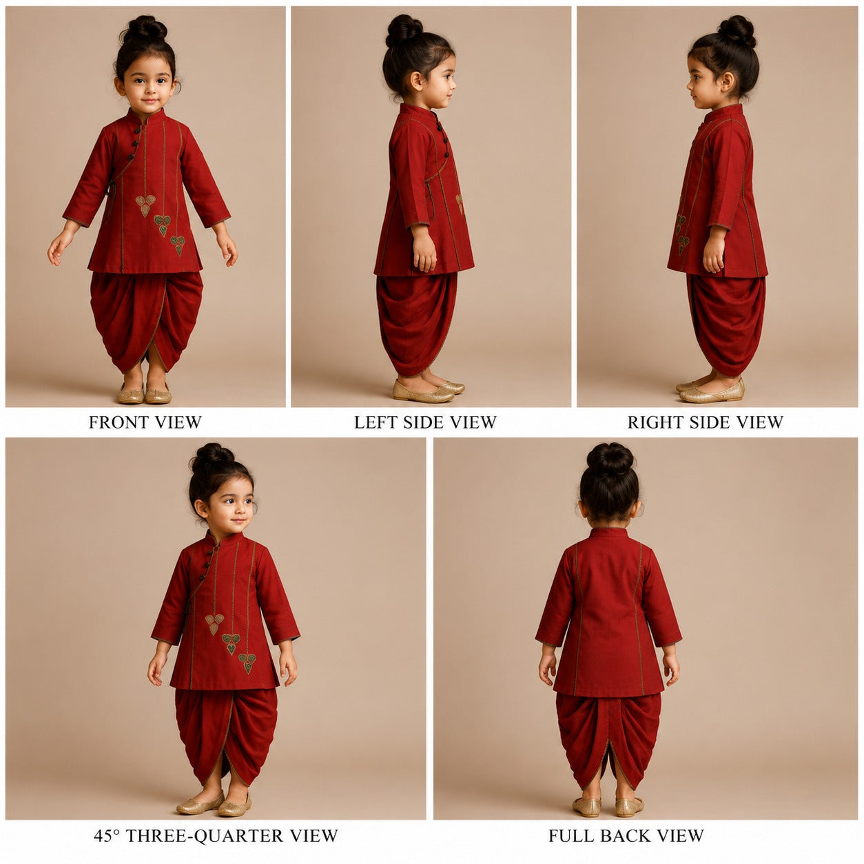 Pre Order: Side Knot Detail Red Poplin Kurta And Dhoti