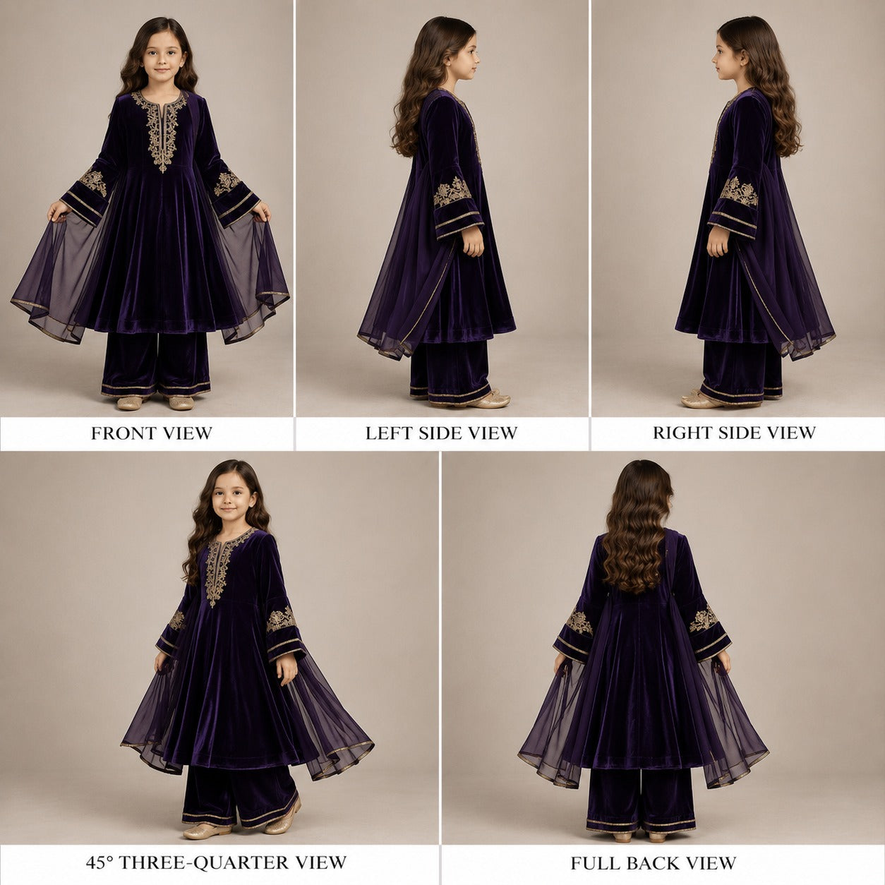 Pre Order: Purple Embroidered Velvet Anarkali Suit Set