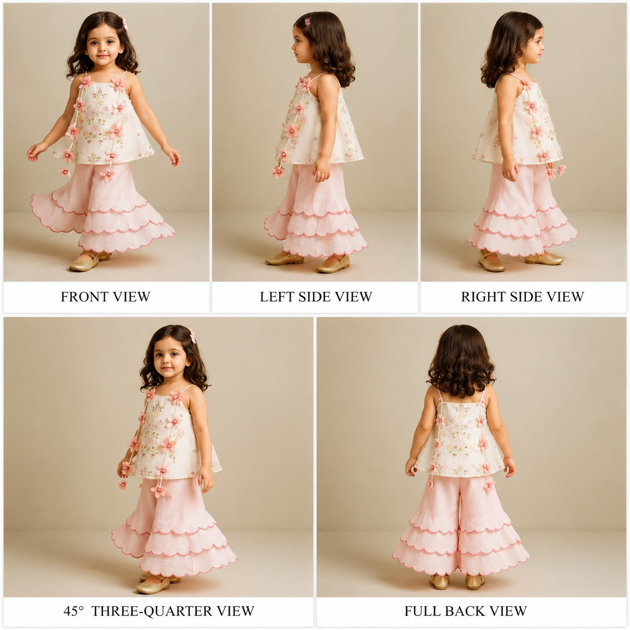 Pre Order: Flowers Adorned White Floral Embroidered Top With Pink Palazzo