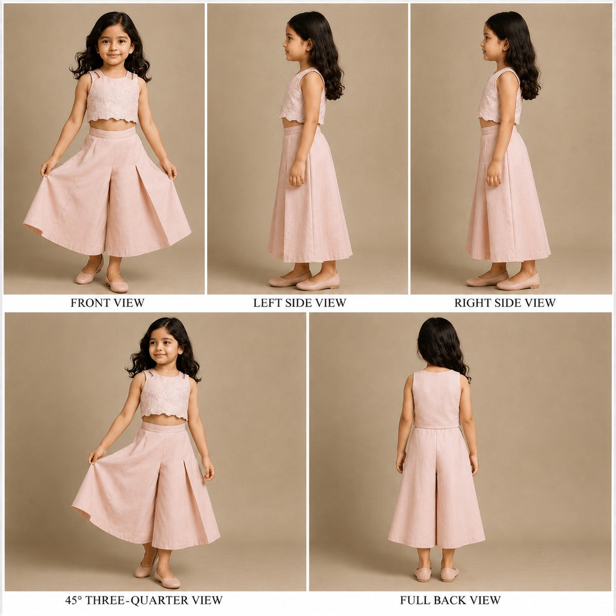 (Girl) Pre Order: Pink Embroidered Top And Pleated Palazzo