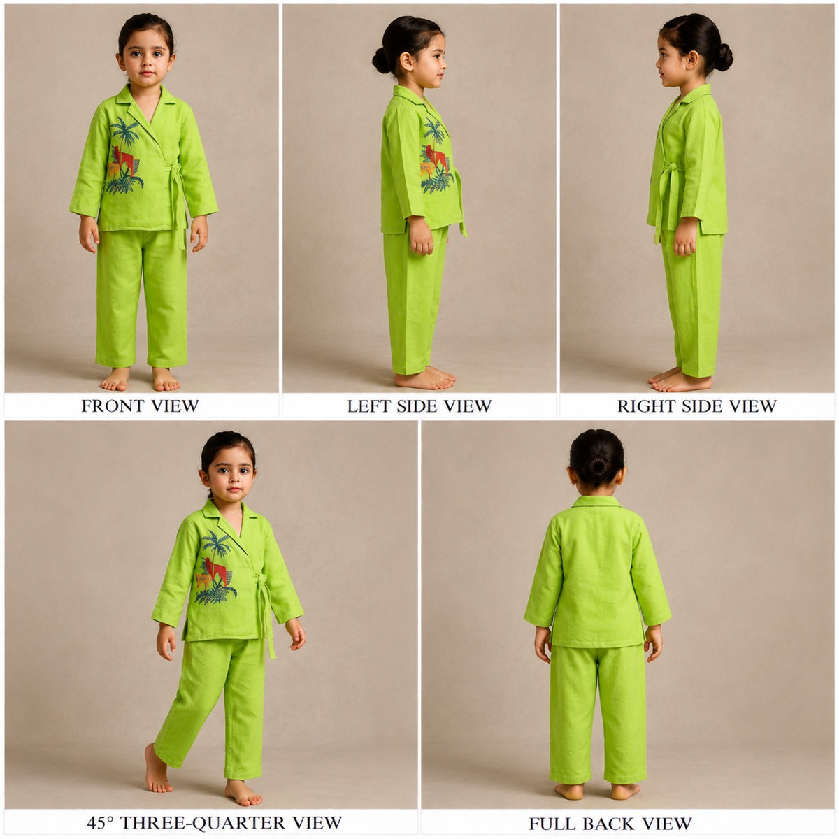 Pre Order: Exquisite Animal Embroidered Front Overlap Shirt With Tie-Ups And Pant