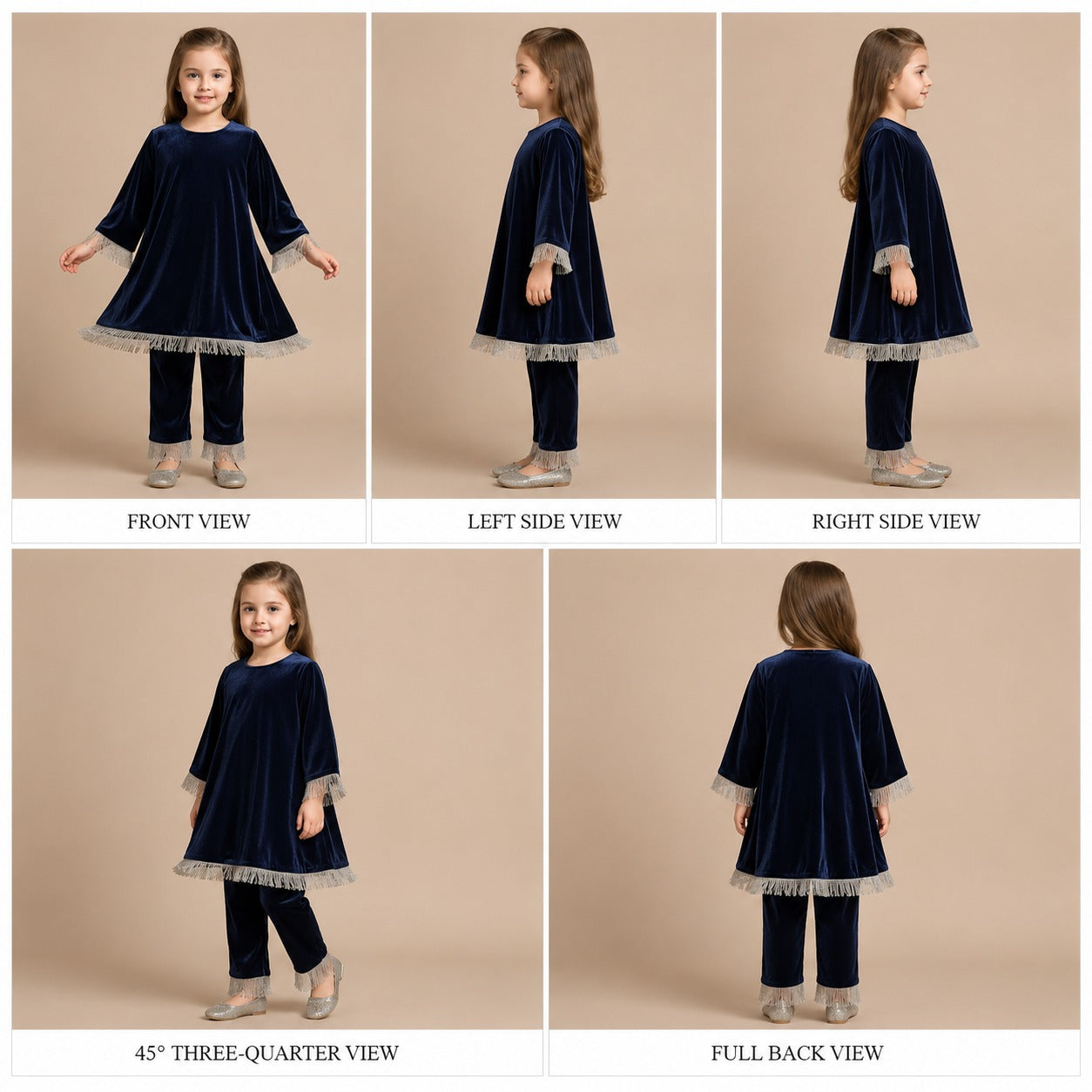 Pre Order:Dark Blue Kurti Lace Detailing Suit Set