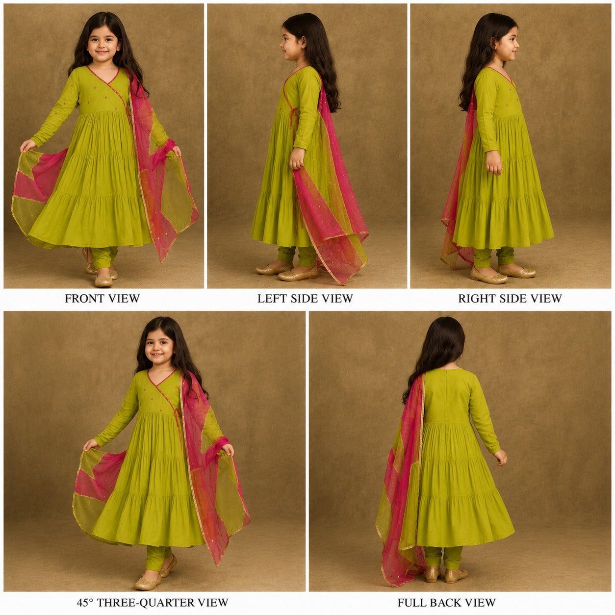 Pre Order: Green Tiered Anarkali Suit Set
