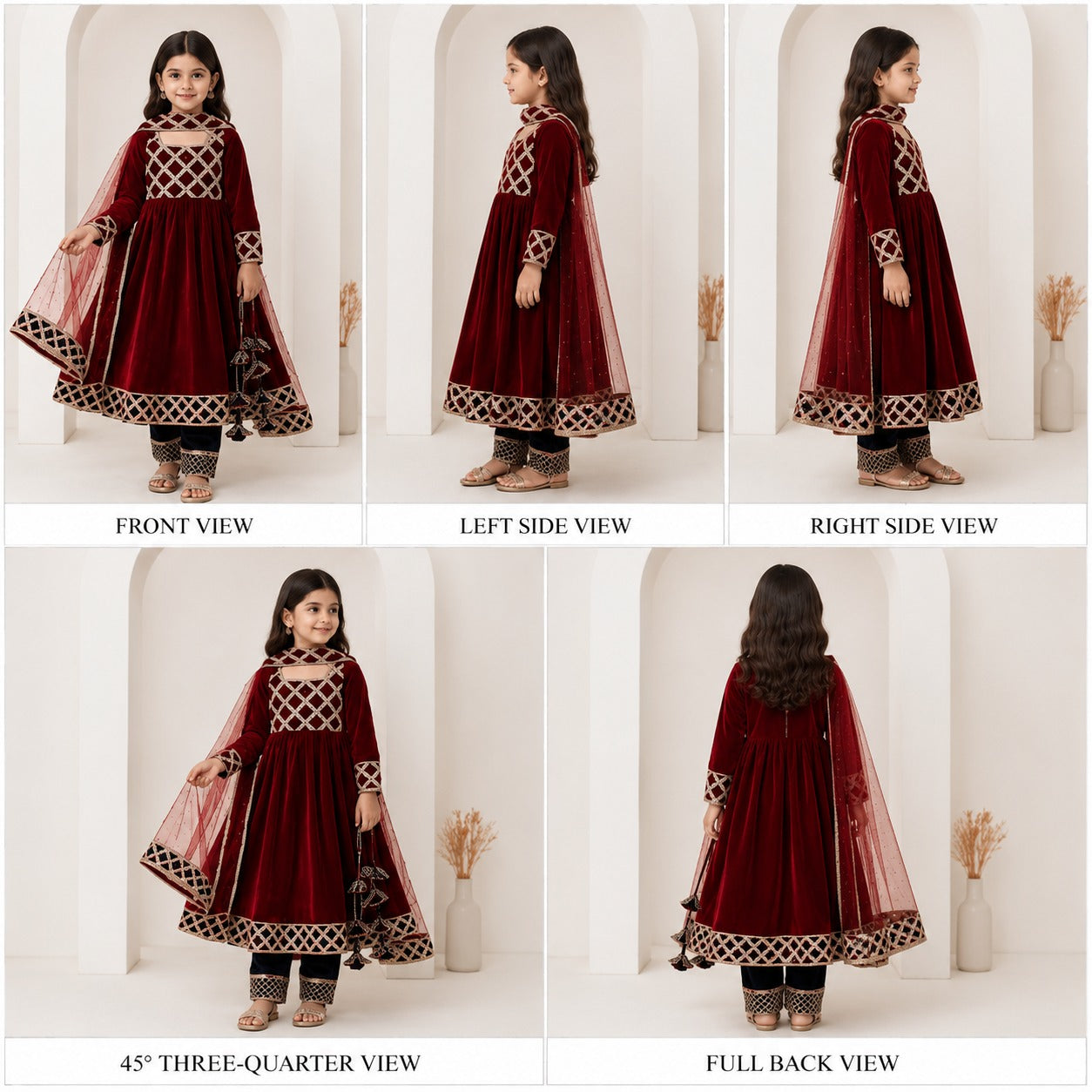 Pre Order: Maroon Anarkali With Dupatta Gota Detailing