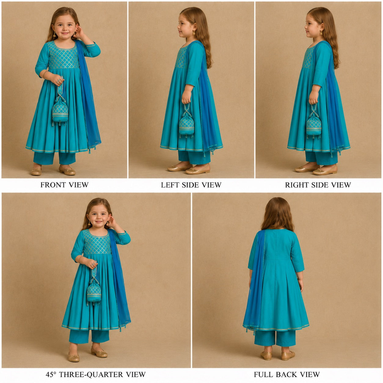 Pre Order : Sky Blue Anarkali with Dupatta Gota Detailing