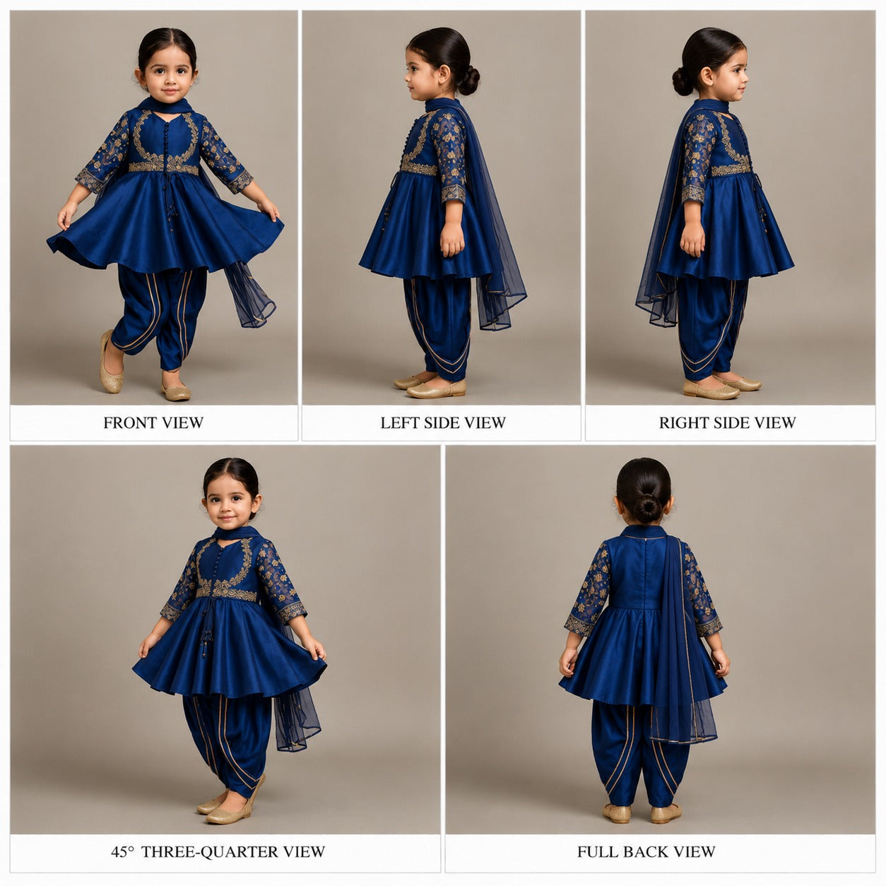 Pre Order: Elegant Navy Blue Embroidered Kurti And Tulip Dhoti With Dupatta