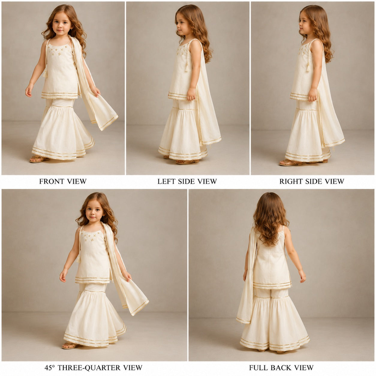Pre Order: Elegant White Kurti With Sharara And Dupatta