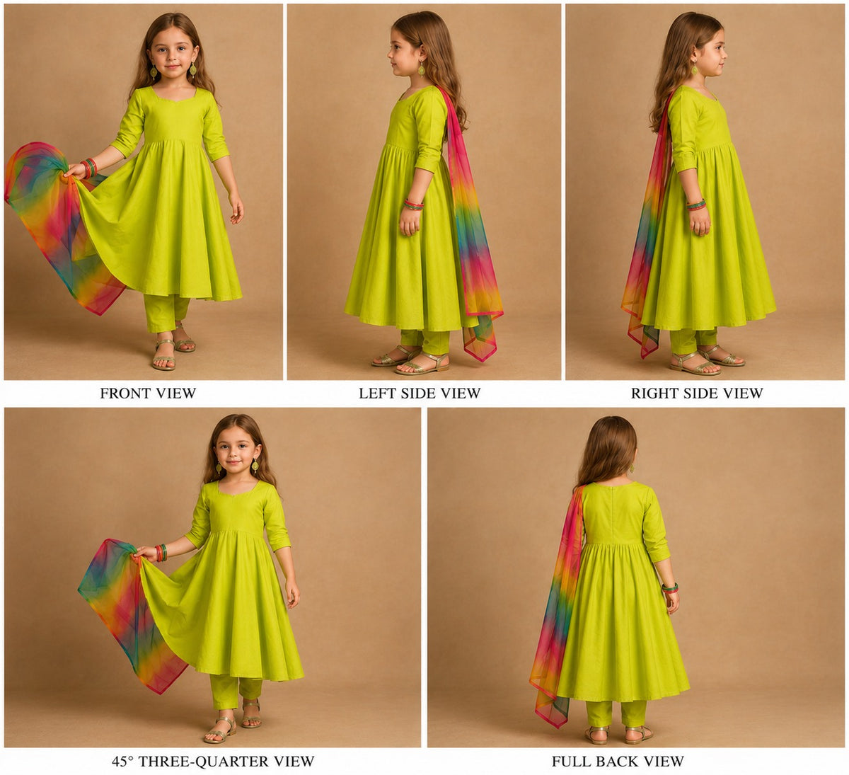 Pre Order: Green Anarkali with Multicolored Duppatta
