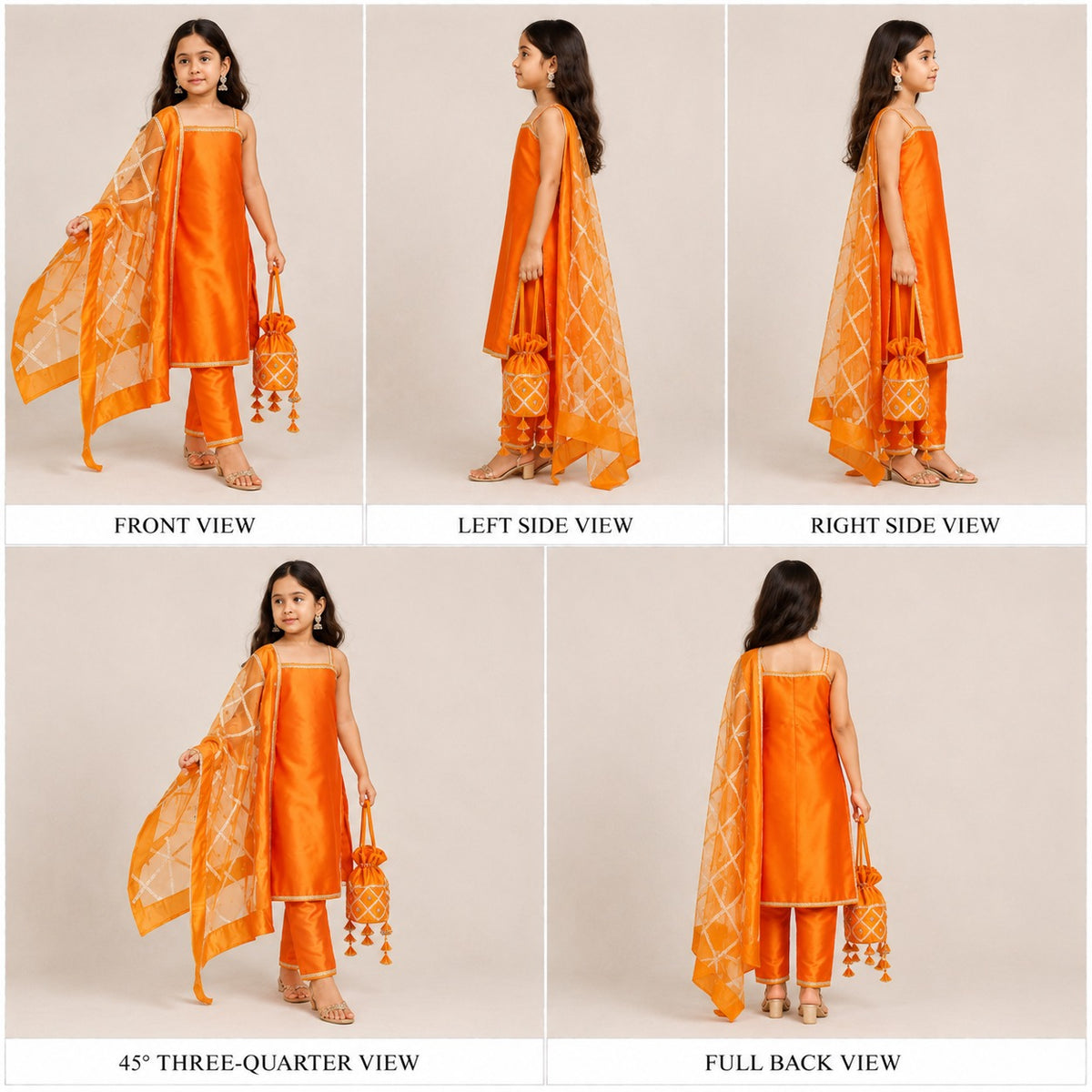 Pre Order: Orange Suit Set with Dupatta and Gota Detailing