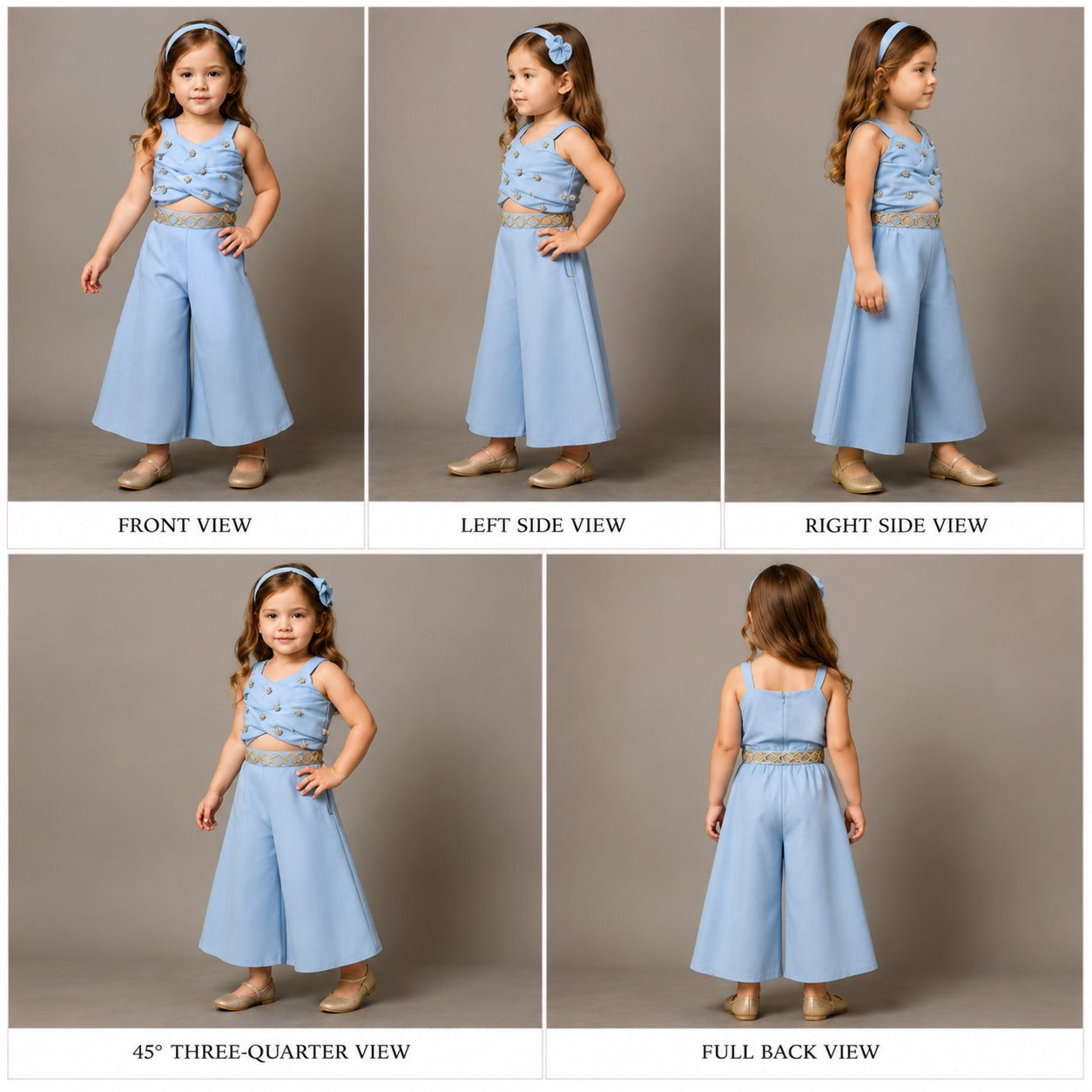 Pre Order: Blue Draped Embellished Top With Palazzo