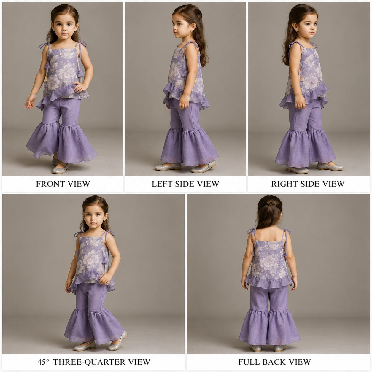 Pre Order: Beautiful Purple Floral Printed Ruffled Top With Sharara