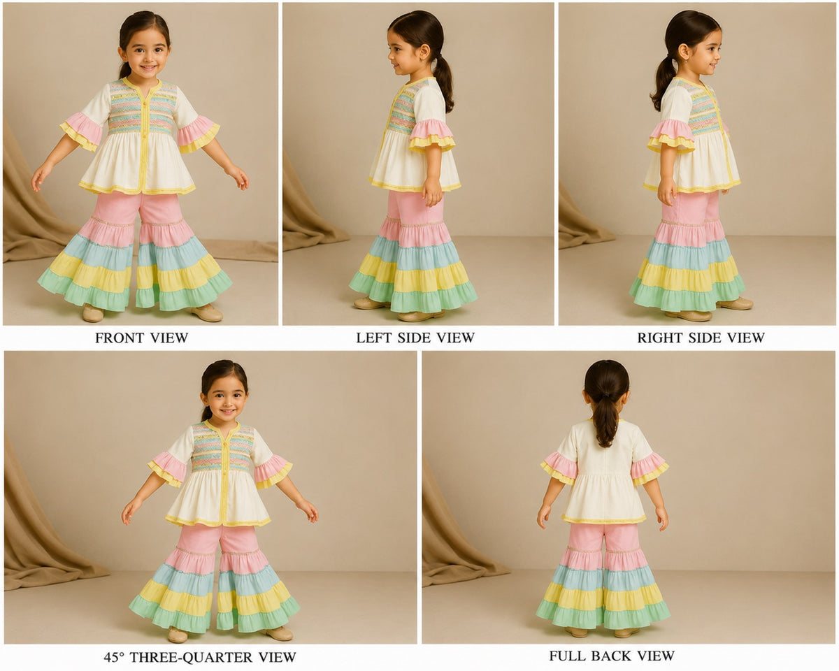 Pre Order: Multicolour Frilly Top With Sharara