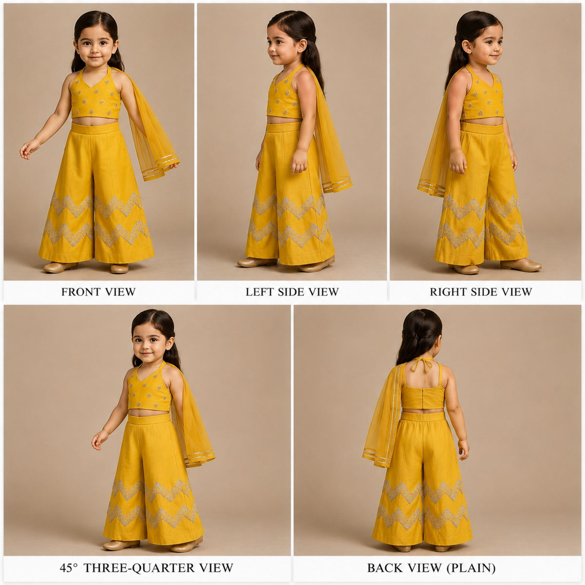 Pre Order: Halter Neck Top And Flared Palazzo With Net Dupatta