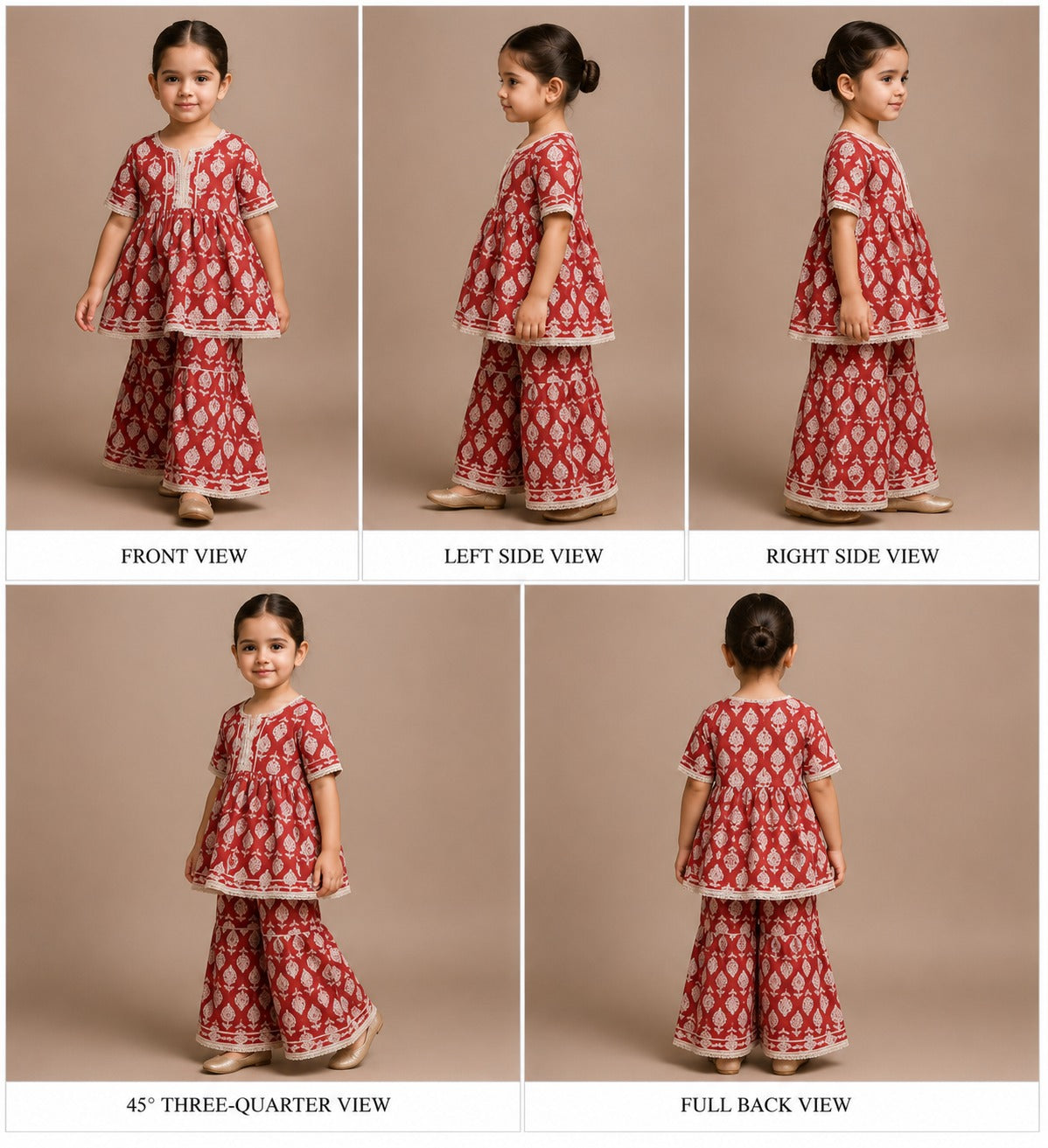 Pre Order: Gota Lace Detail-Printed Kurti And Sharara