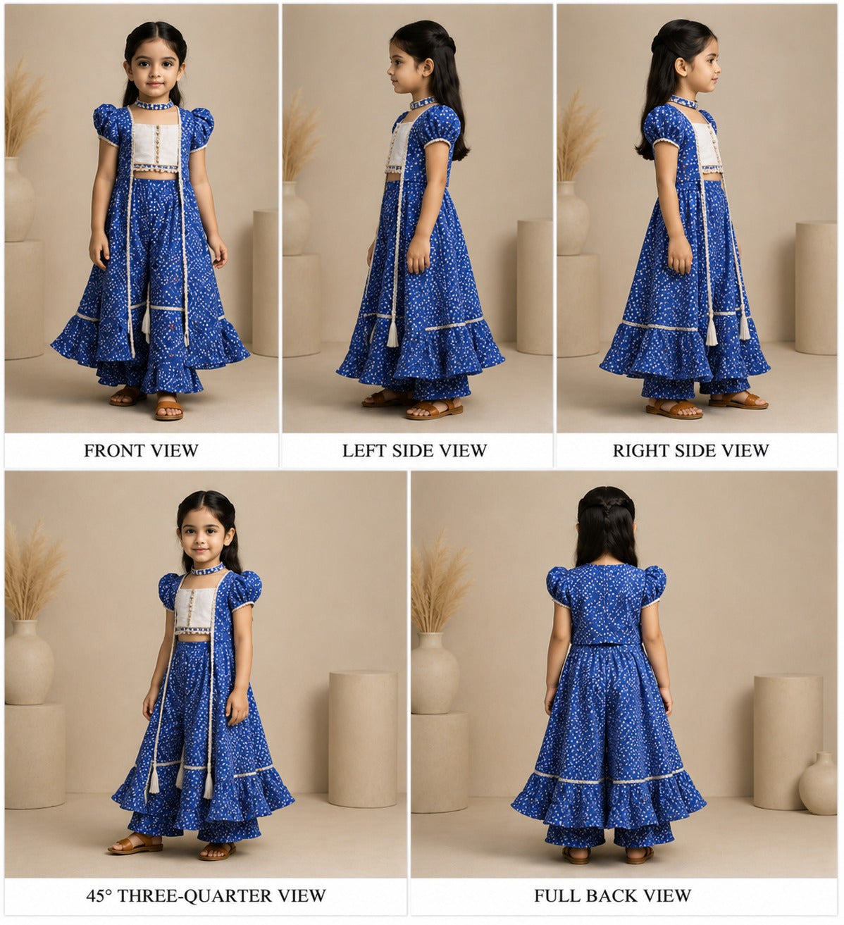 Pre Order: Bandhani Printed Stylish Blue Top And Sharara