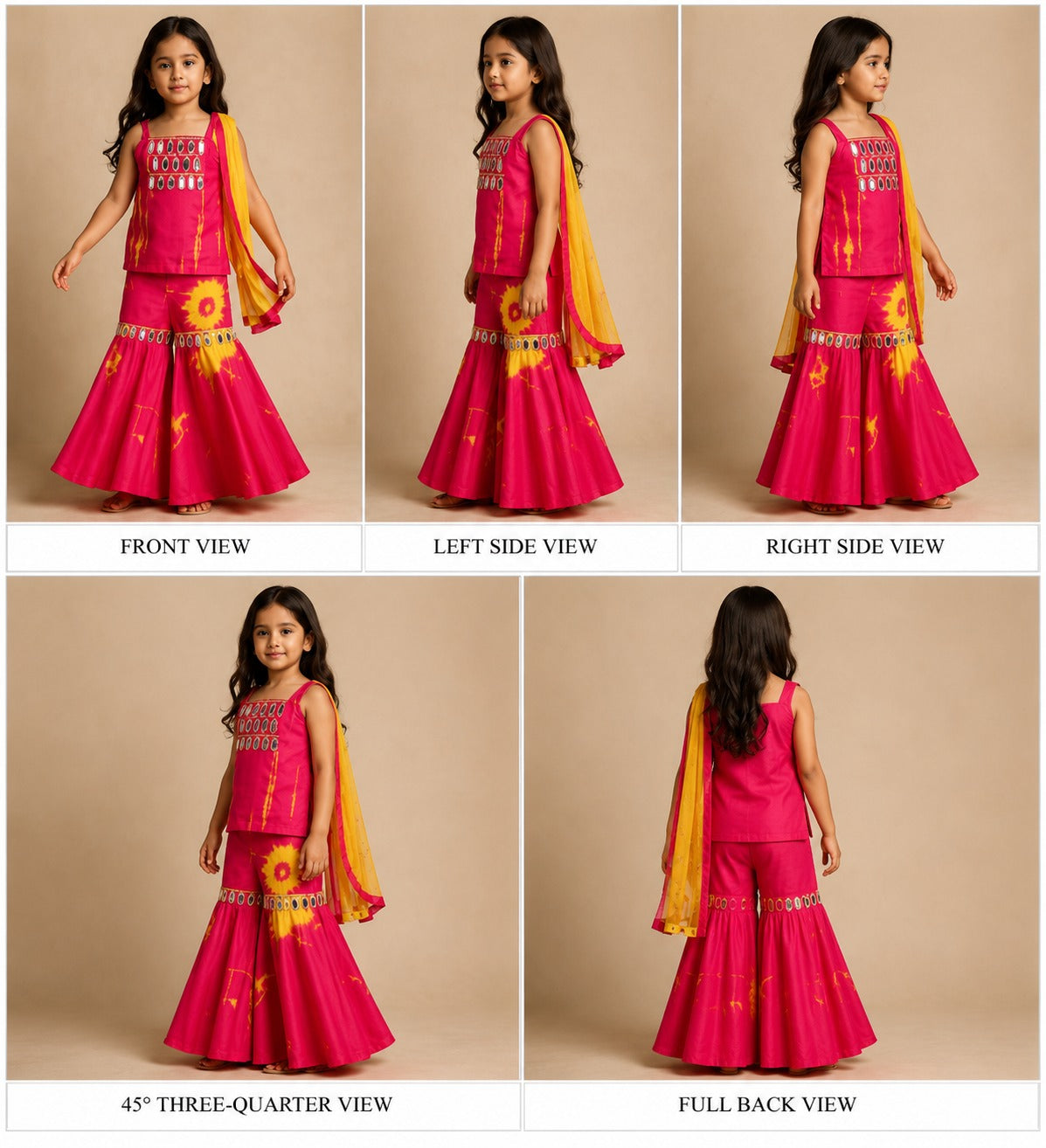 Pre Order: Printed Embellished Strappy Kurti With Sharara And Dupatta