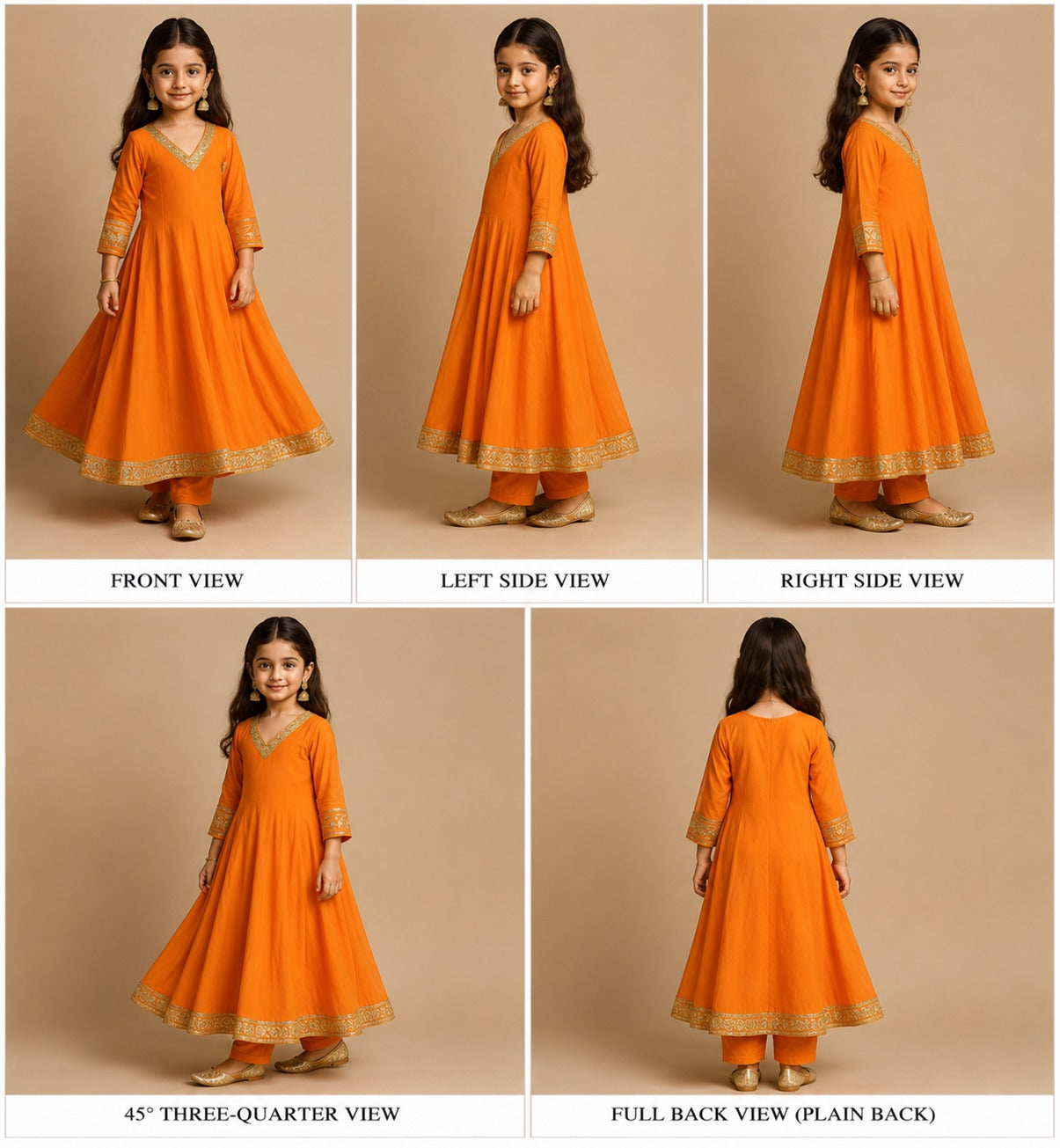 Pre Order: Orange Anarkali Gota Detailing Suit Set