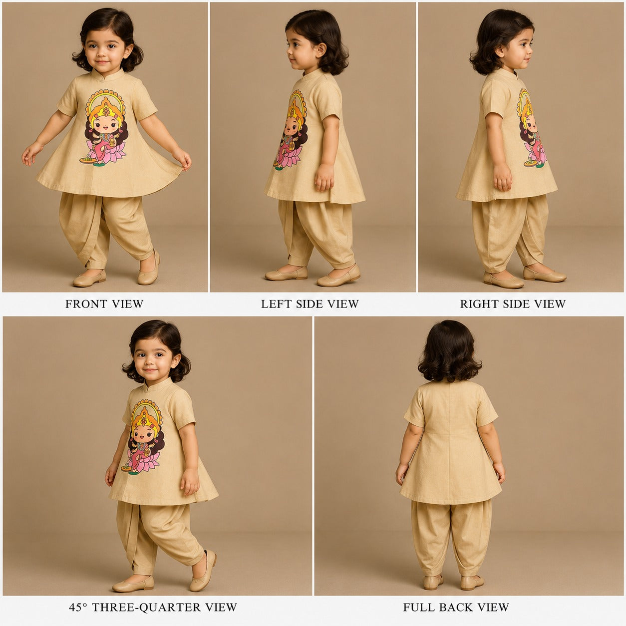 Pre Order: Goddess Lakshmi Beige Top And Dhoti