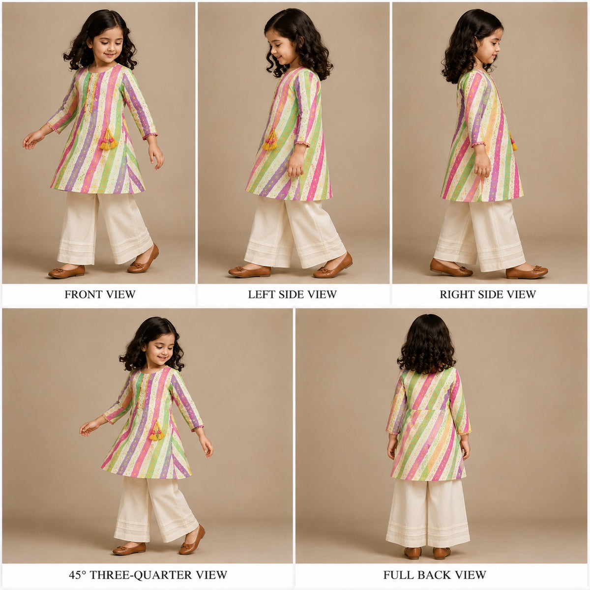 (Girl)Pre Order: Multicolored Striped Kurti Pant Set