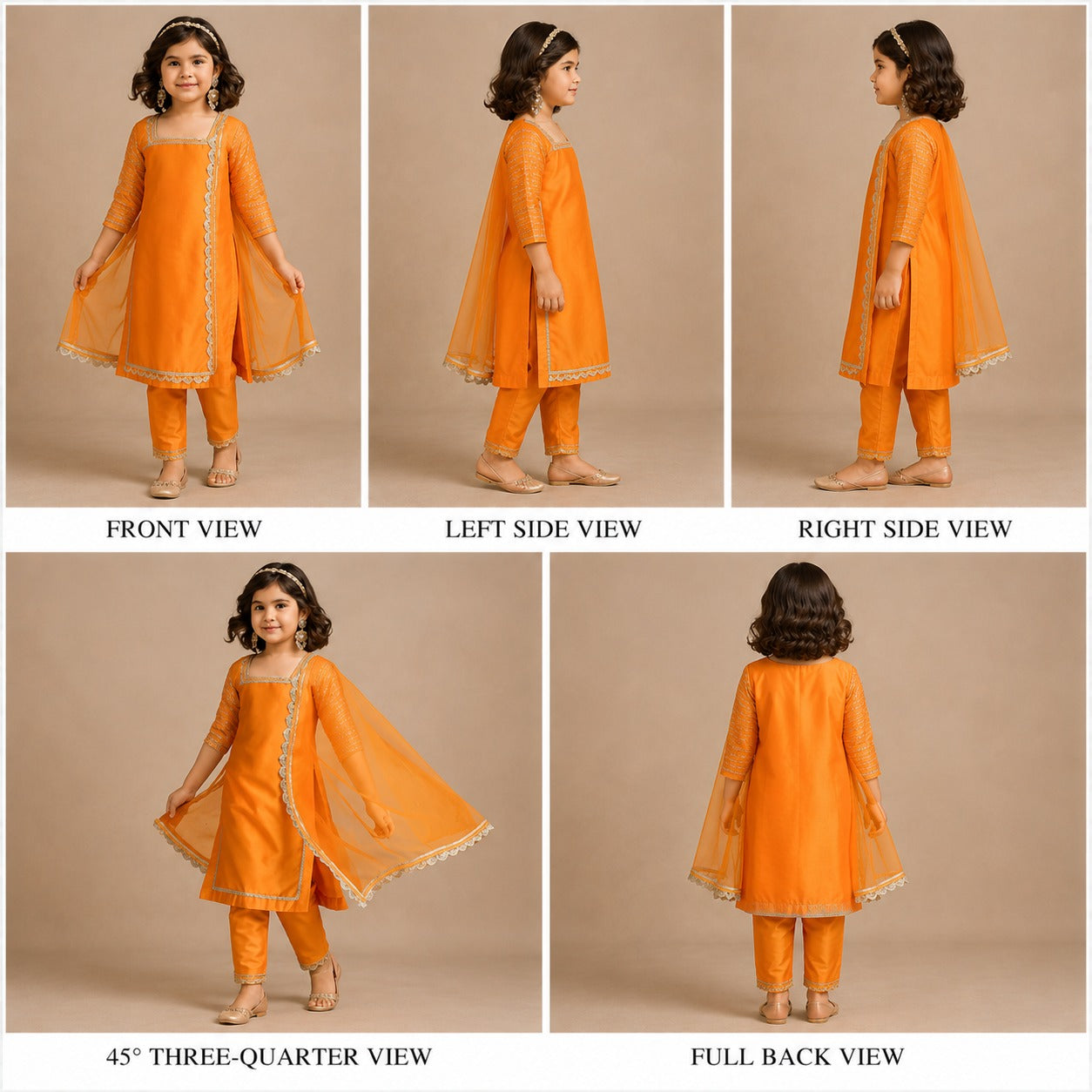 Pre Order: Orange Scalloped Detailed Suit Set