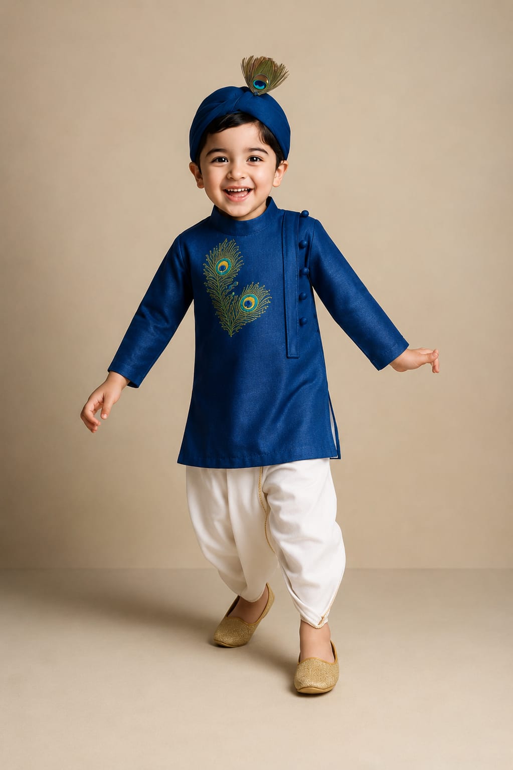 Pre Order: Krishna Morpankh Kurta And Dhoti