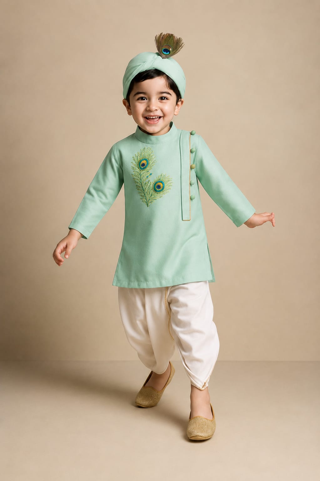 Pre Order: Krishna Morpankh Kurta And Dhoti