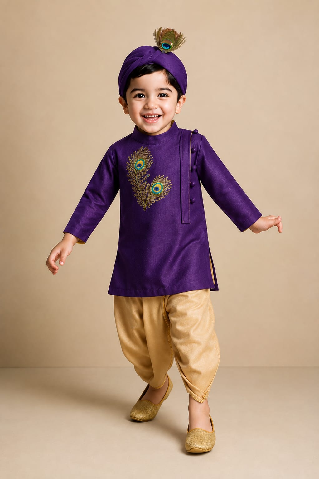 Pre Order: Krishna Morpankh Kurta And Dhoti