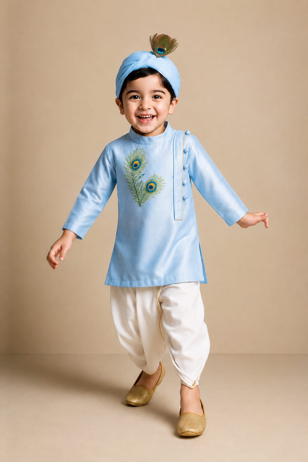 Pre Order: Krishna Morpankh Kurta And Dhoti