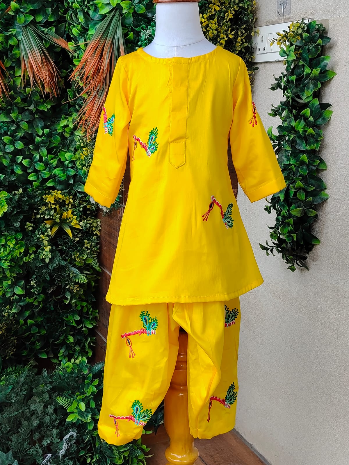 Pre Order: Yellow Radha Embroidered Kurta And Dhoti Style Pant