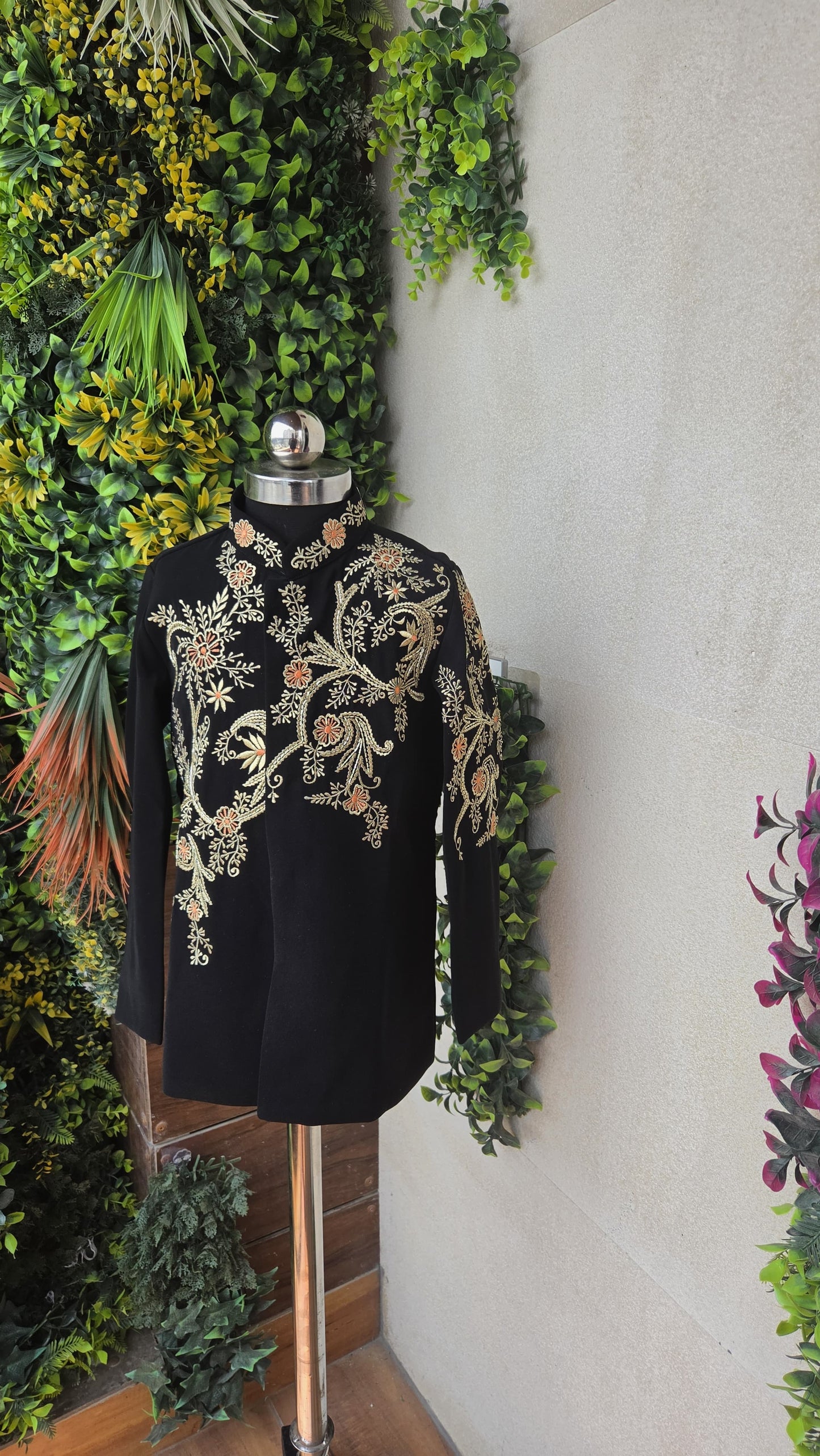 Pre Order: Prince Black Gold Sherwani And Pant