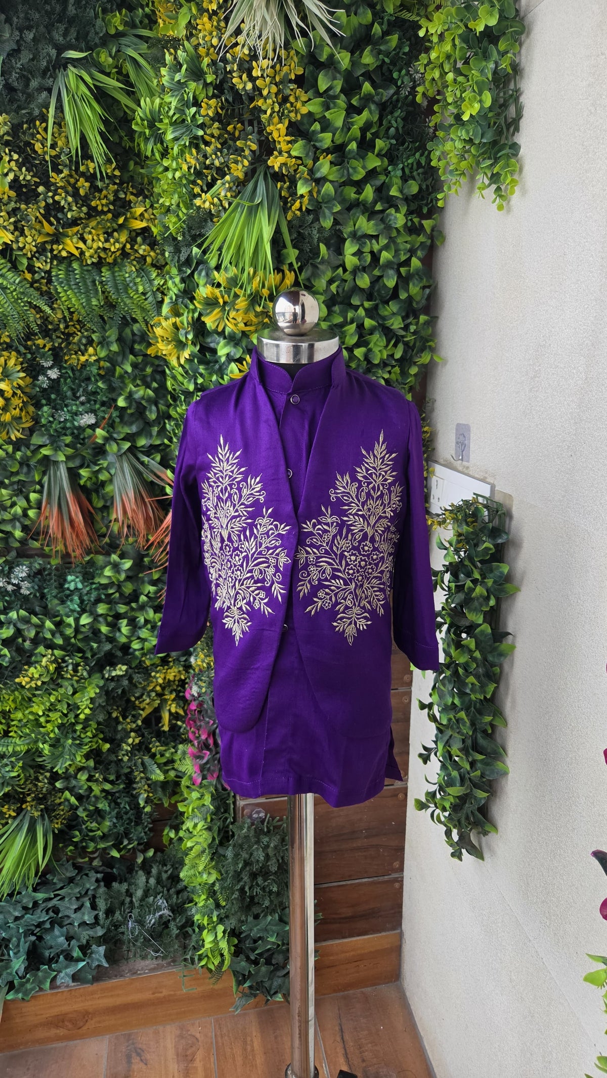 Pre Order: Violet Kurta With Embroidered Flap And Pyjama