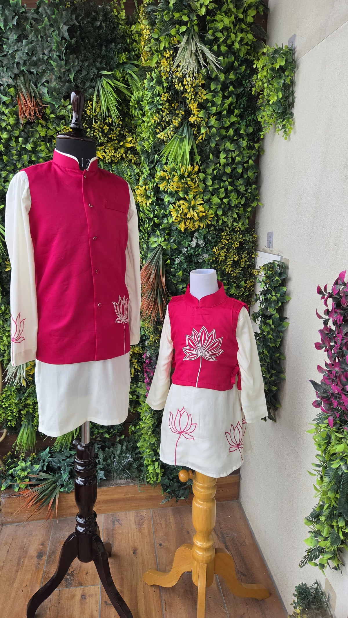 (Girl)Pre Order: Pink And White Lotus Embroidered Set