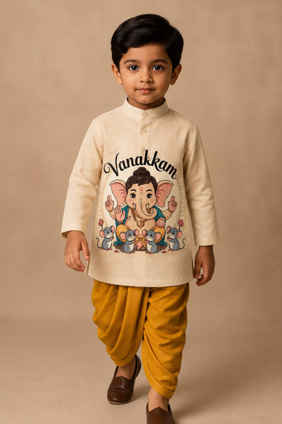 Pre Order: Vanakkam Ganesh Dhoti Set