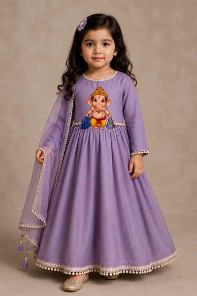 Pre Order: Lavender Bappa Anarkali Set