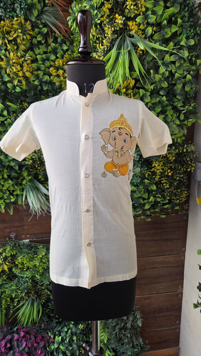 Pre Order: Mushak And Ganesh Hand Painted White Shirt