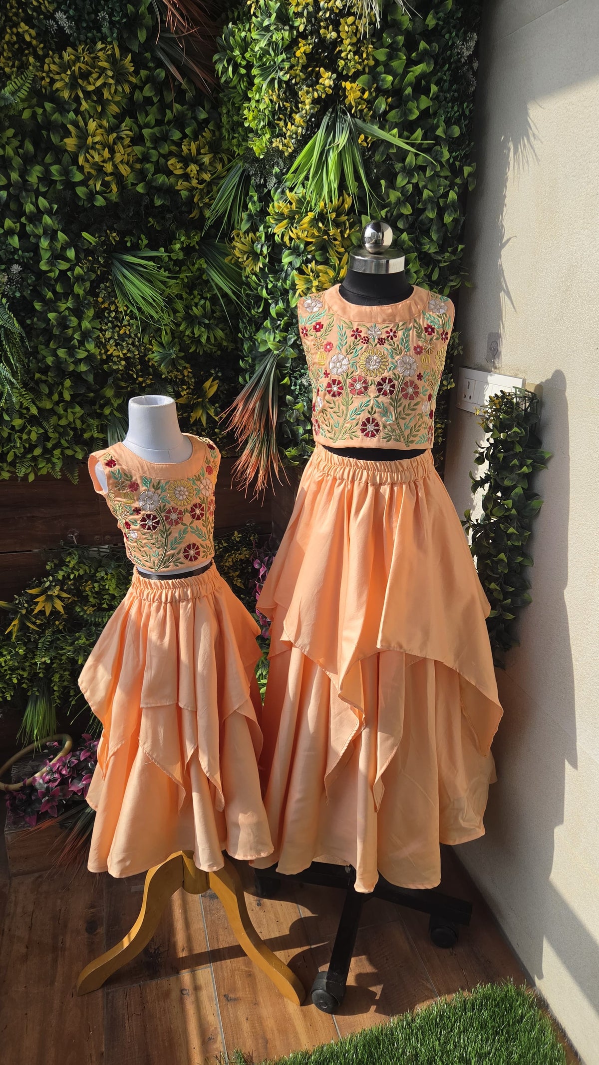 Pre Order: Beautiful Floral Embroidered Top With Asymmetrically Layered Lehenga