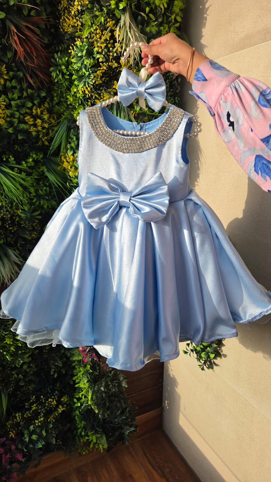 Pre Order: Elegant Diamond Work And Big Bow Peach Dress