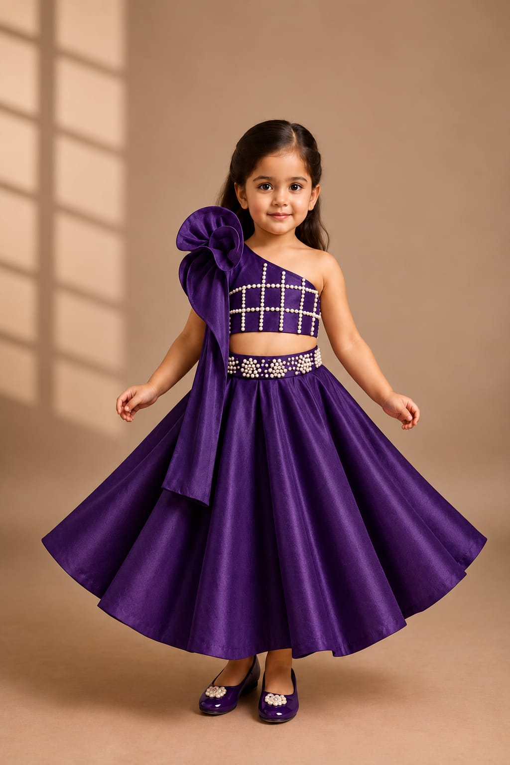 One Shoulder Swirl Enhanced Top With Lehenga