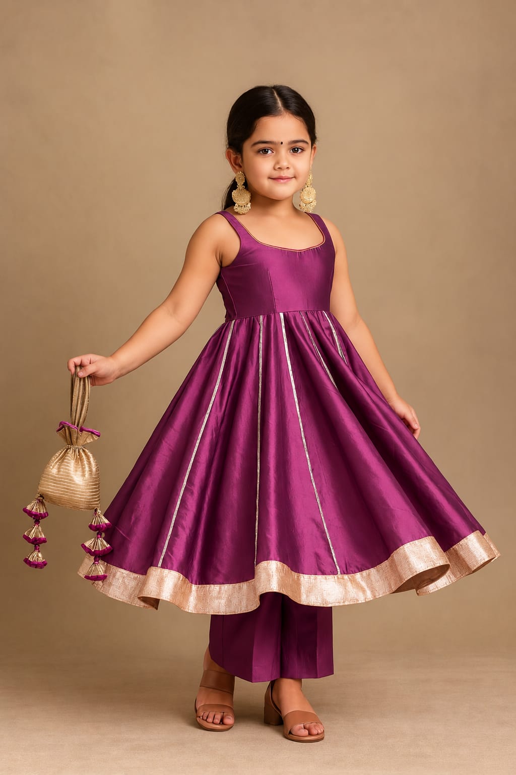 Pre Order: Dusty Anarkali with Dupatta Gota Detailing